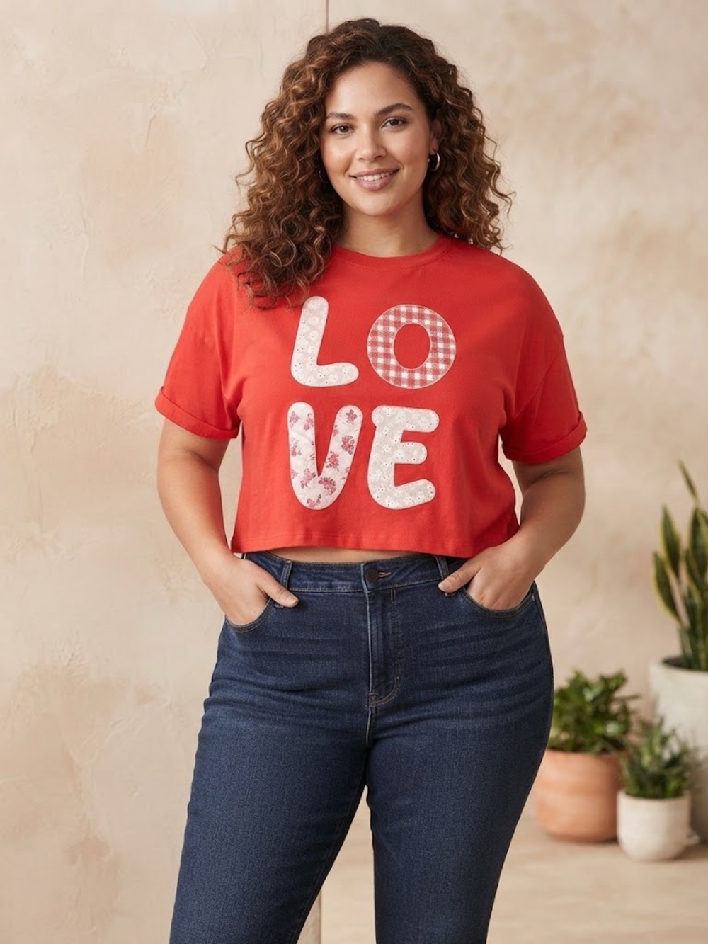 Women's Red 'LOVE' Cropped Graphic Tee